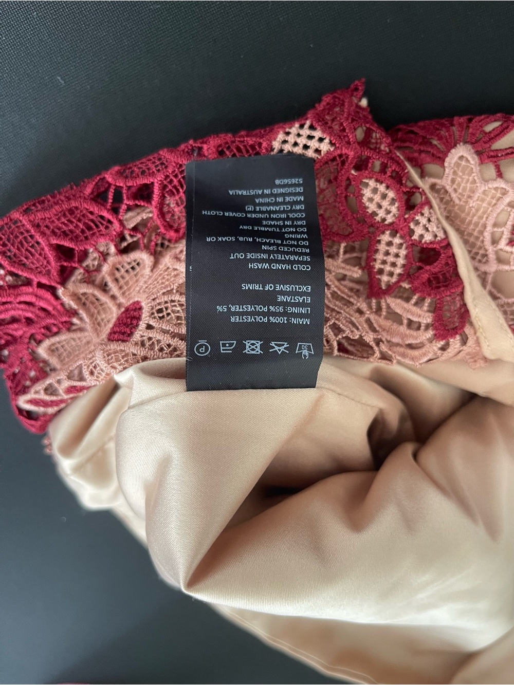 Bardot Wine Lace Midi Dress with Nude Underlay - Picture 5 of 7
